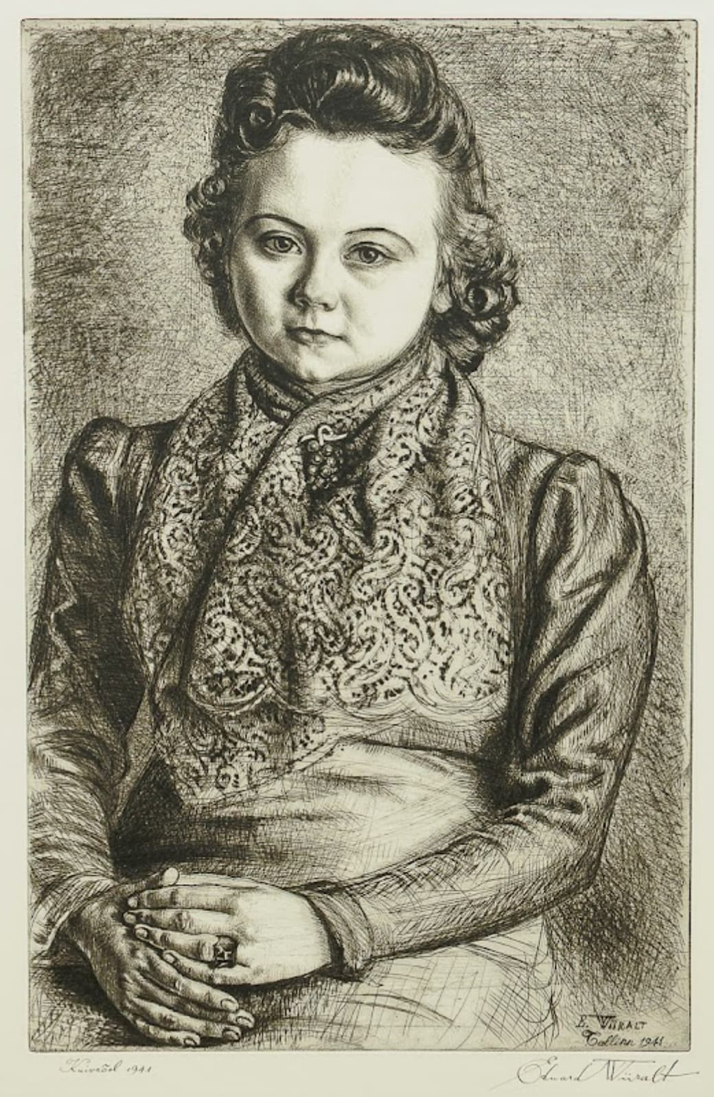 Eduard Wiiralt "Tütarlaps kirju salliga", 1941 - Image 1