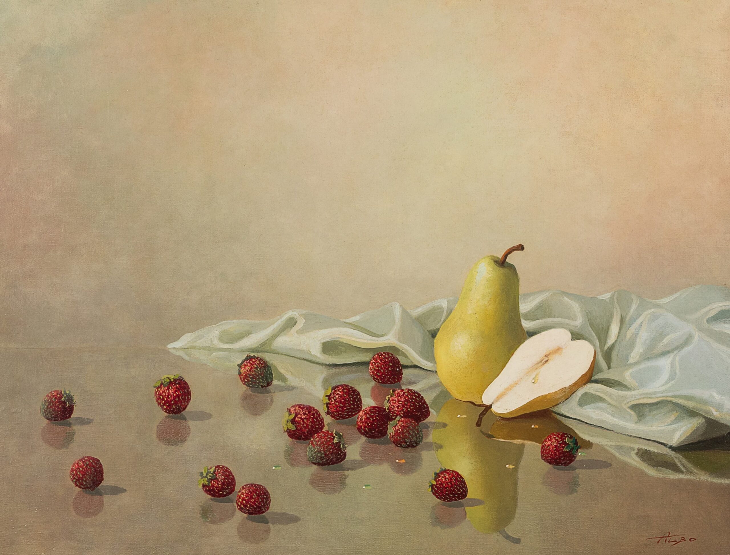 August Albo "Natüürmort pirnide ja metsmaasikatega", 1950ndad - Image 1